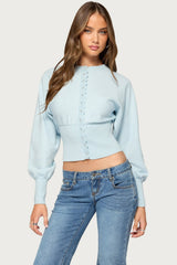Maizy Puff Sleeve Scalloped Knit Cardigan