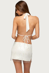 Dalis Fringed Sequin Split Front Top