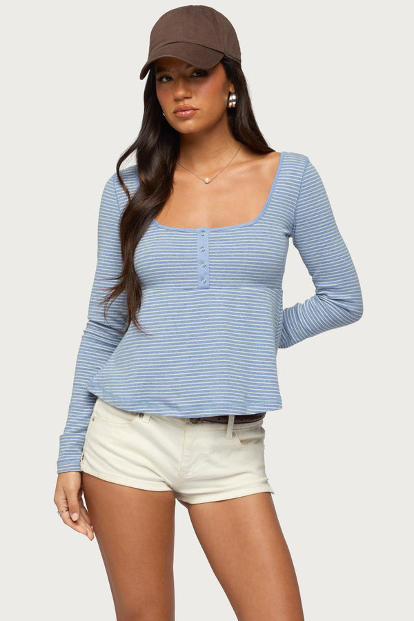 Sare Striped Babydoll Henley Top view 1