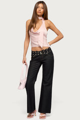Satin Effect Cowl Neck Scarf Top