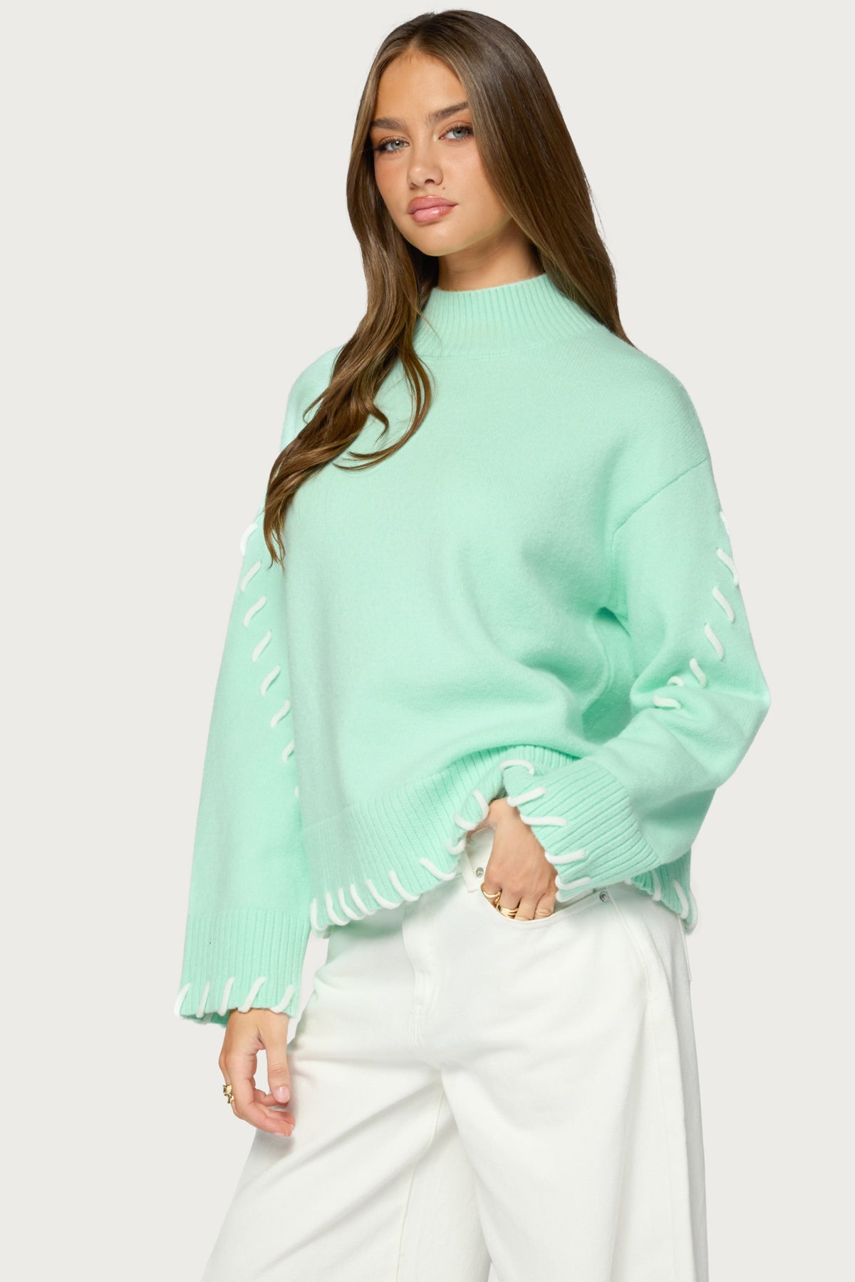 Indah Contrast Stitch Oversized Sweater