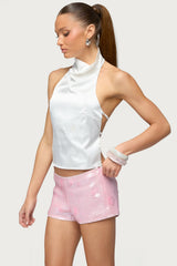 Satin Effect Backless Cowl Neck Top
