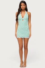Alizah Scalloped Lace Halter Mini Dress