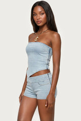 Zaida Asymmetric Denim Strapless Top