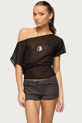 Noria Sheer Chiffon Off Shoulder Top