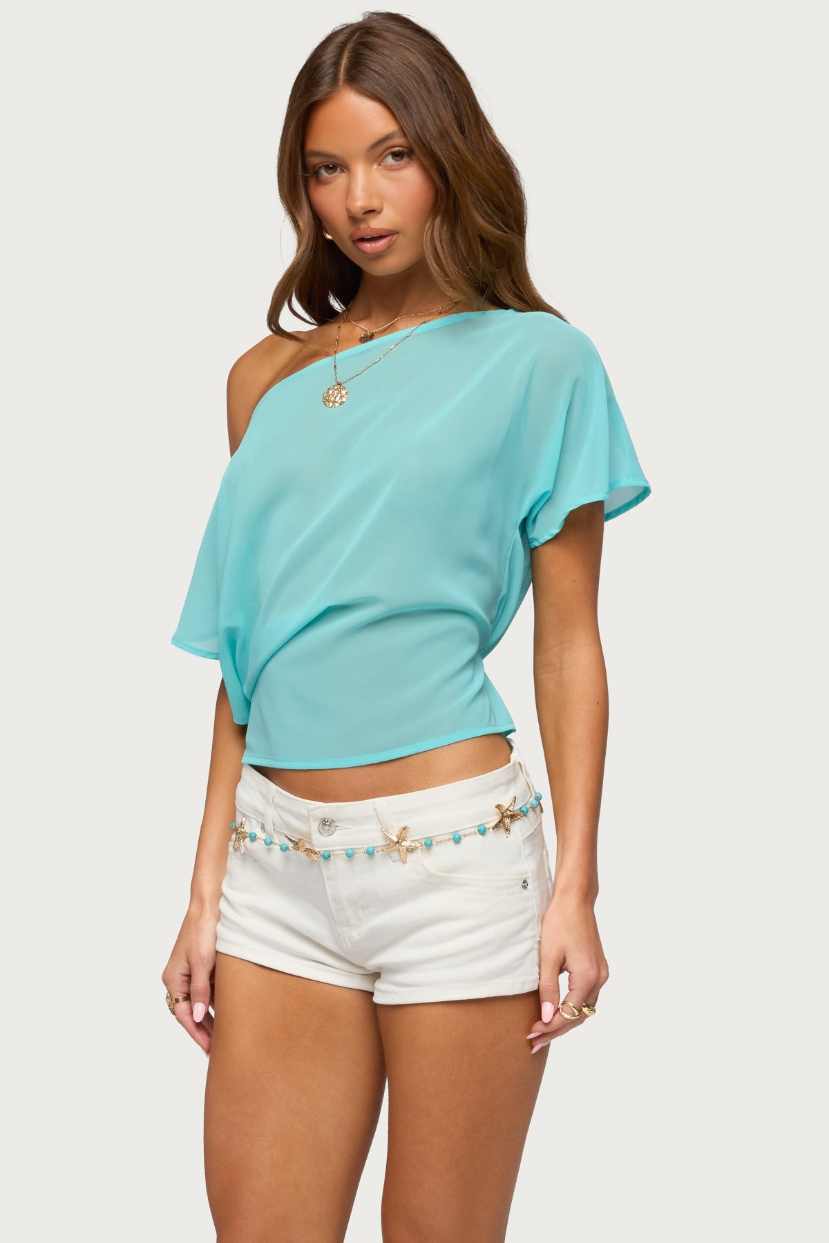 Noria Sheer Chiffon Off Shoulder Top