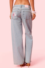 Embroidered Barbie™ Low Rise Baggy Jeans