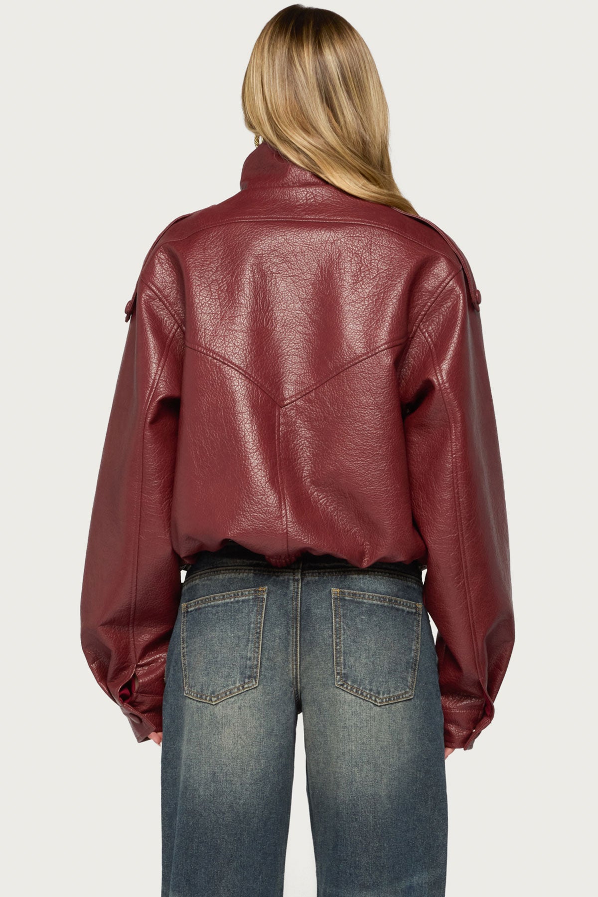 Jaicee High Neck Oversized Faux Leather Jacket