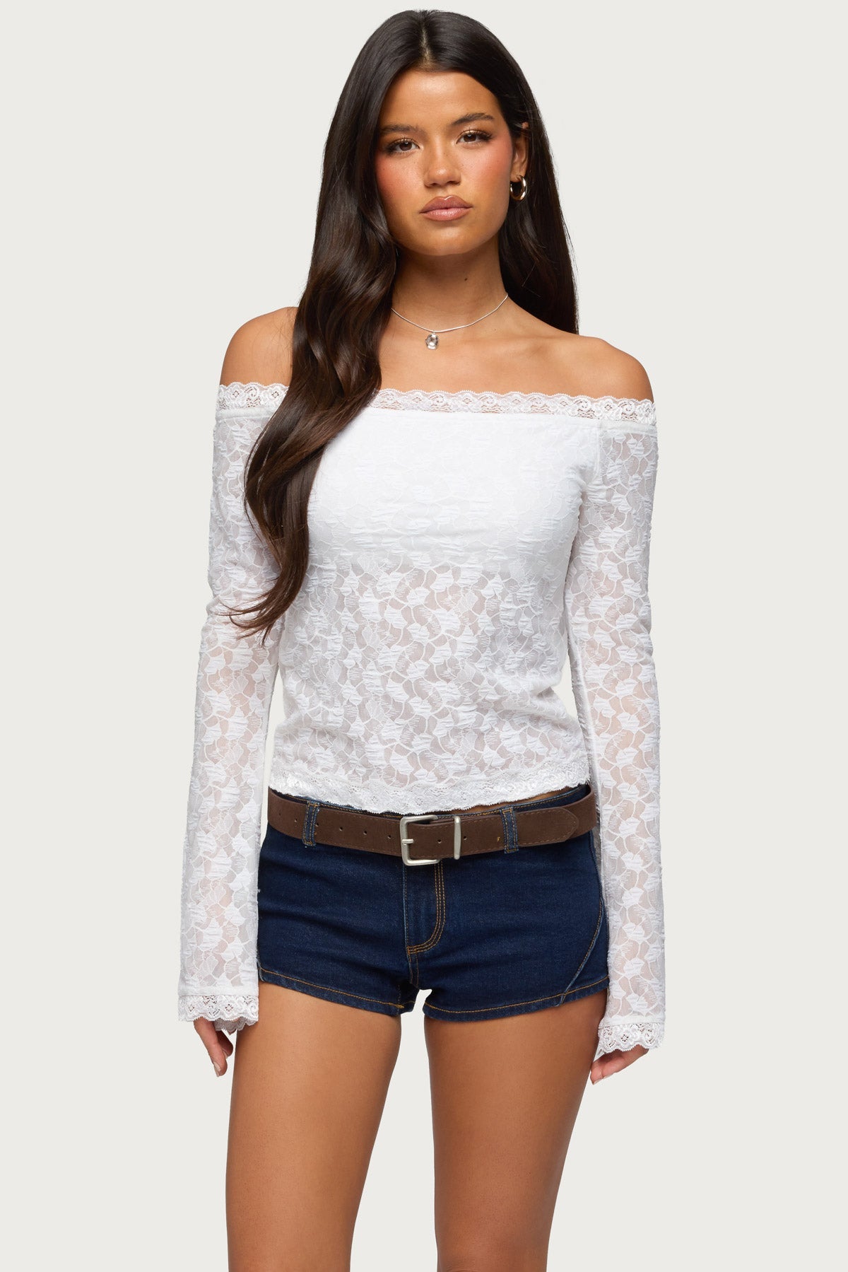 Built In Bra Off Shoulder Lace Top