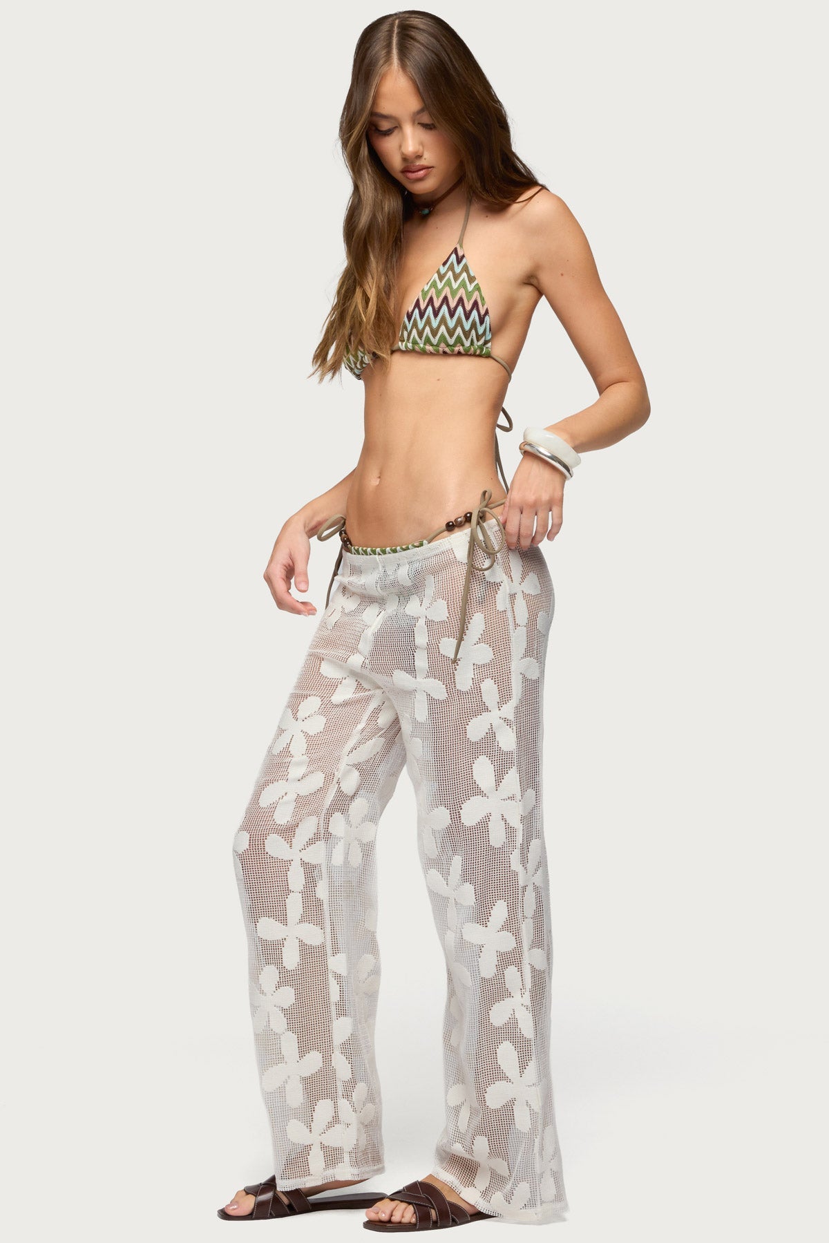 Candace Floral Texured Sheer Trousers