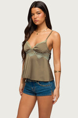 Satin Effect Lacey Babydoll Top