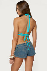 Butterfly Sequin Backless Halter Top