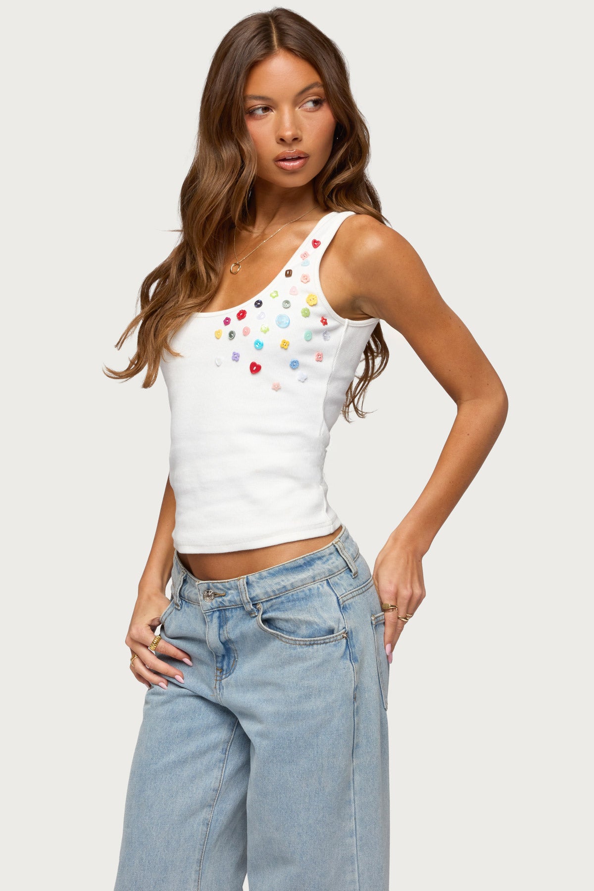 Natash Mixed Button Tank Top