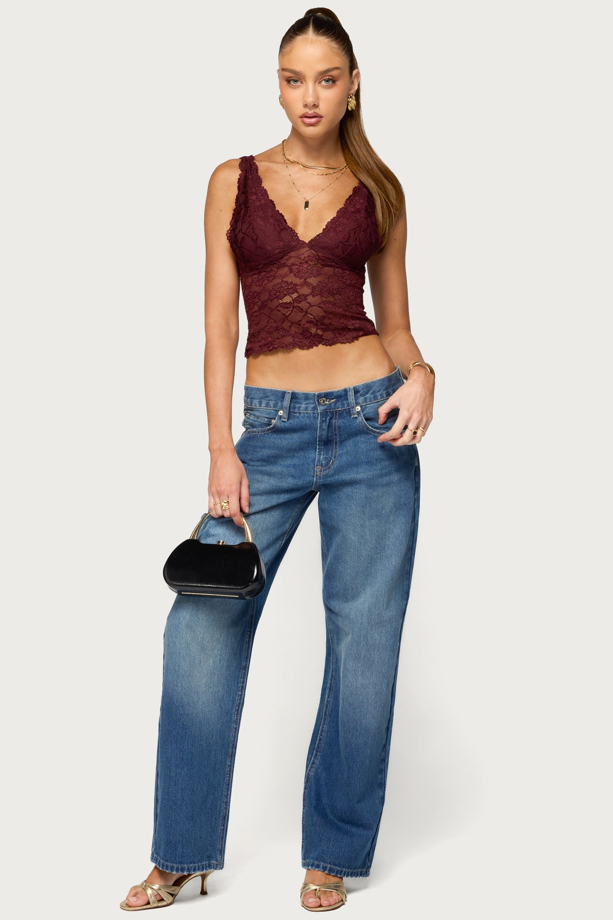 Vanya Sheer Lace V Neck Top