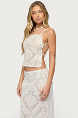 Violette Sheer Lace Tie Back Top