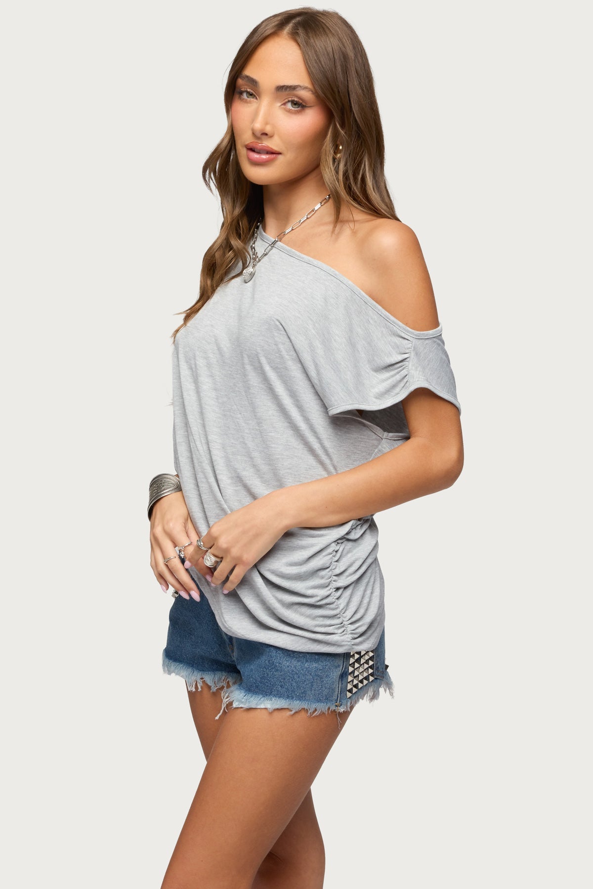 Ofelia Asymmetric Off Shoulder Ruched Top