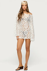 Off Shoulder Sheer Lace Mini Dress