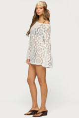 Off Shoulder Sheer Lace Mini Dress