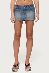 Seffie Low Rise Stretchy Denim Micro Skort