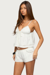 Kaydee Studded Textured Woven Babydoll Top