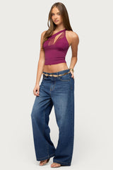 One Shoulder Peekaboo Lacey Cutout Top