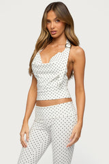 Eloisa Polka Dot Buckle Halter Top