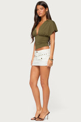 Flutter Plunging V Neck Top
