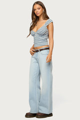 Aina Striped V Neck Henley Top