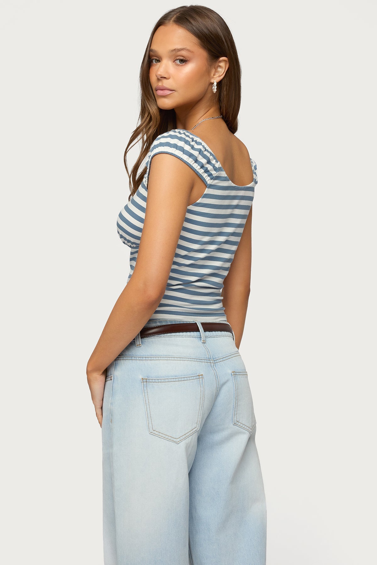 Aina Striped V Neck Henley Top