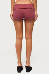 Monikah Striped Foldover Micro Shorts