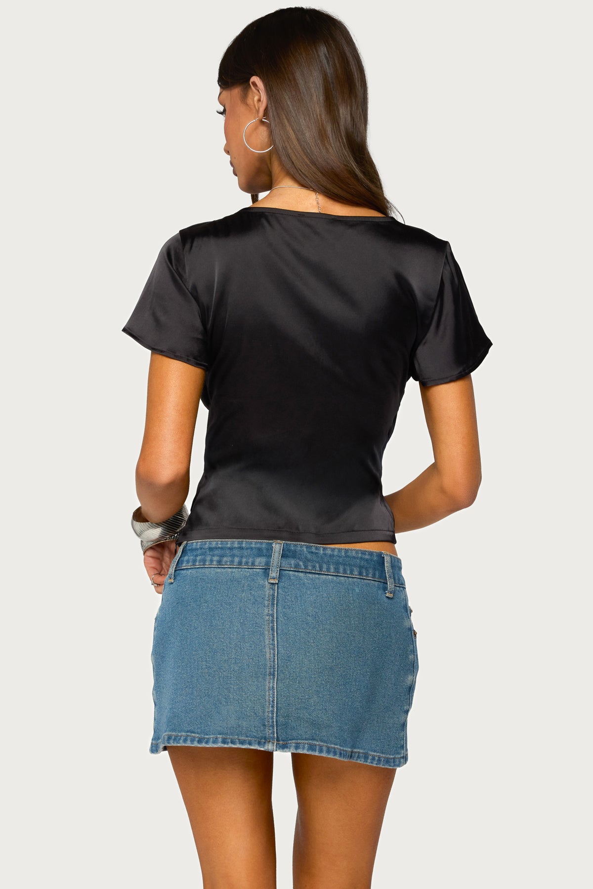 Aurora Satin Effect Ruffle Top
