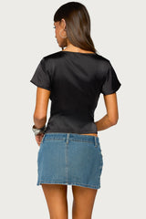 Aurora Satin Effect Ruffle Top