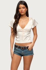 Aurora Satin Effect Ruffle Top