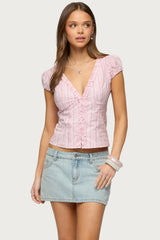 Georgia Ruffle Striped Button Up Top