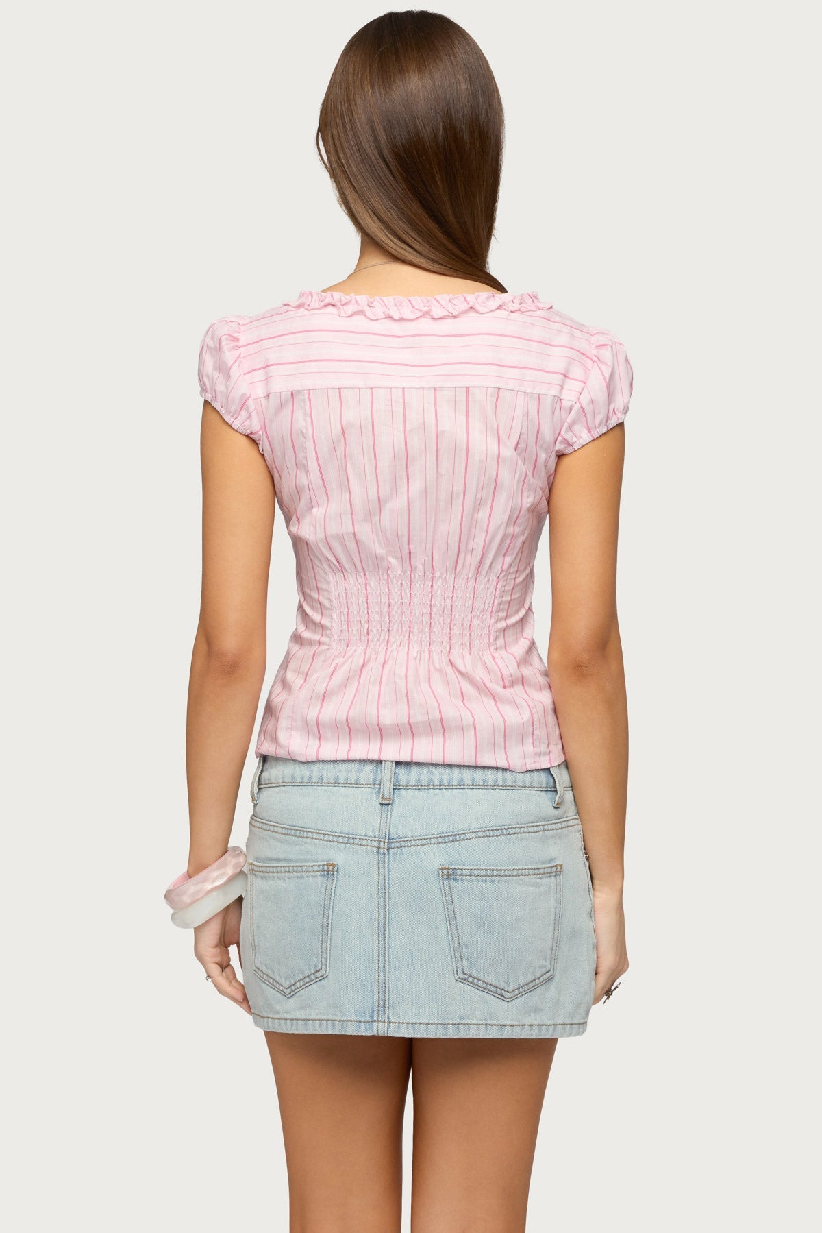Georgia Ruffle Striped Button Up Top