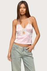 Cove Lacey Cutout Satin Effect Top