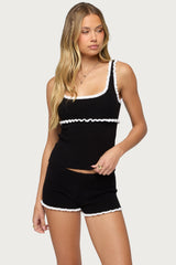 Saffra Contrast Ruffle Knit Top