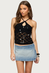 Mae Open Back Sequin Crochet Top