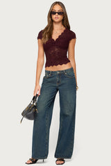 Elza Scalloped Sheer Lace Top