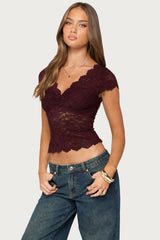 Elza Scalloped Sheer Lace Top