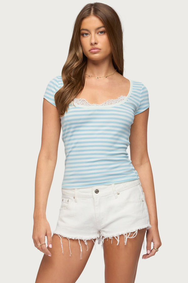 Layered Lacey Striped T Shirt view 1
