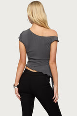 Asymmetric Off Shoulder Wrap Top