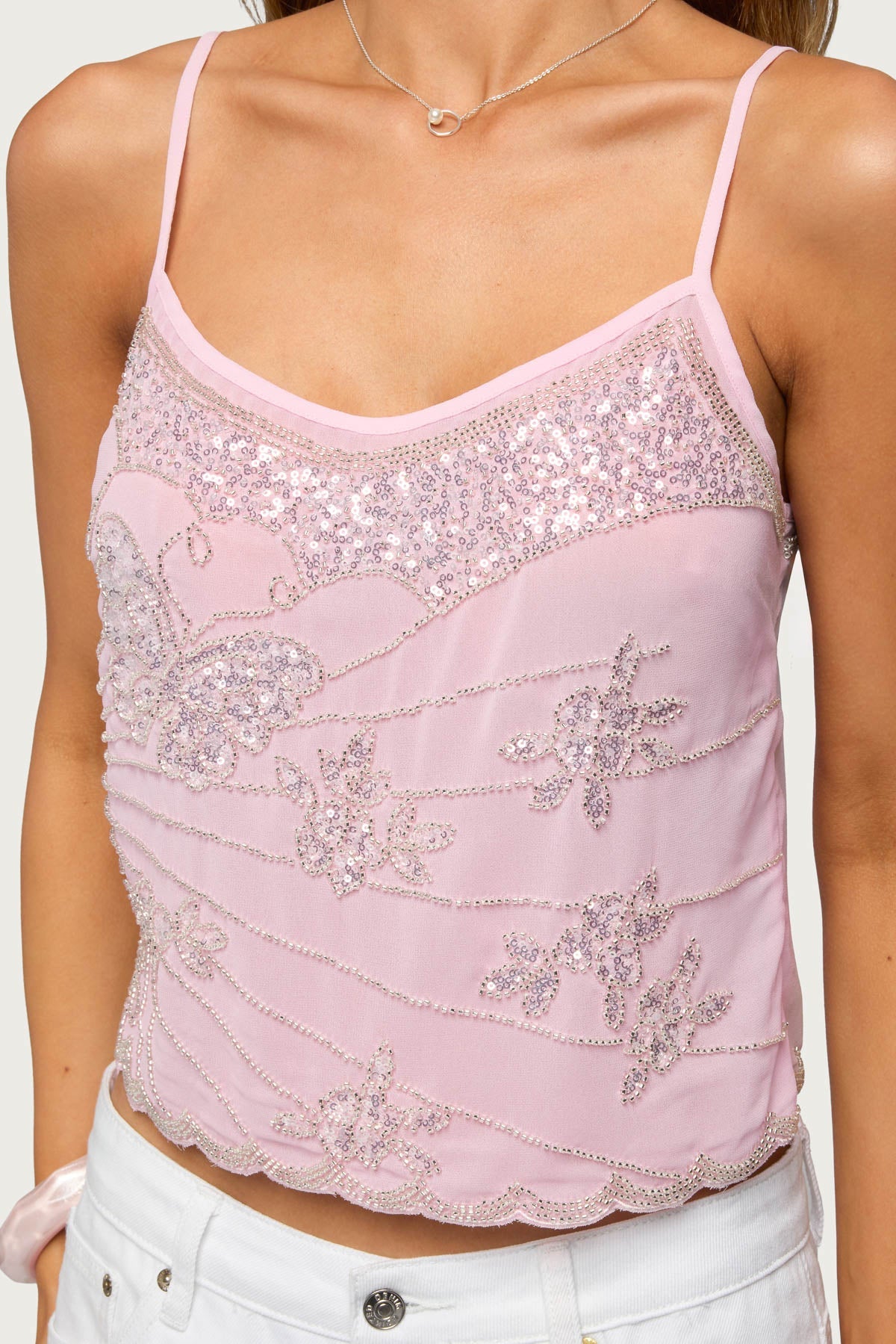 Bead & Sequin Chiffon Tank Top