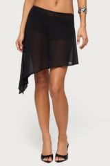 Irenah Asymmetric Sheer Chiffon Midi Skirt