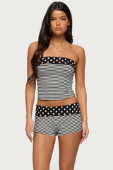 Presley Stripe & Polka Dot Foldover Tube Top