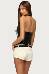 Panya Studded Faux Leather Halter Top