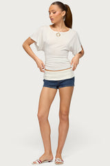 Contrast Foldover Denim Micro Shorts