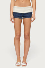 Contrast Foldover Denim Micro Shorts