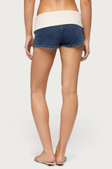 Contrast Foldover Denim Micro Shorts