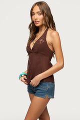 Lani Sequin Bead Chiffon Halter Top
